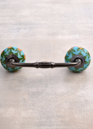 Turquoise Floral Print Ceramic Drawer Cabinet Pull