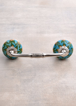 Turquoise Floral Print Ceramic Drawer Cabinet Pull