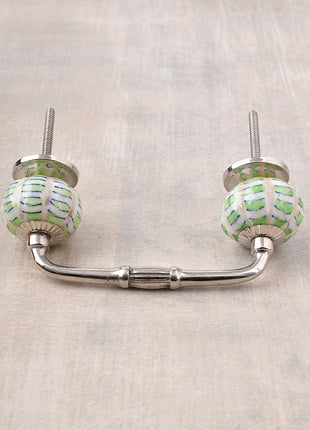 Melon Shaped White Ceramic Bathroom Cabinet Pull With Green Print