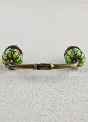 Green Base with Yellow Flower Ceramic Cabinet Drawer Pull