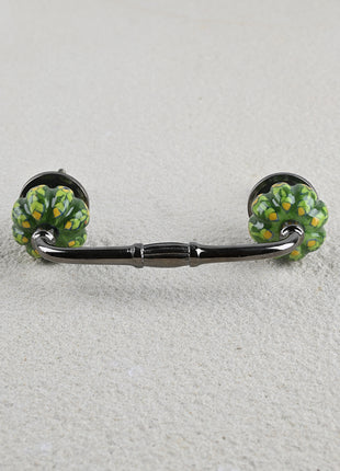 Green Base with Yellow Flower Ceramic Cabinet Drawer Pull