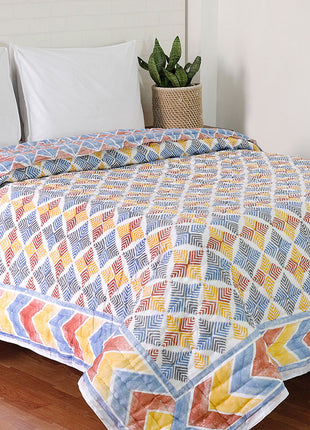 Rimjhim Jaal Blue and Brown Hand Block Print Cotton Quilt