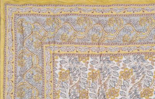 Vaidehi Grey and Yellow Hand Screen Print Cotton Quilt