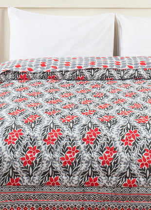 Tropicana Black and Red Hand Block Print Cotton Quilt