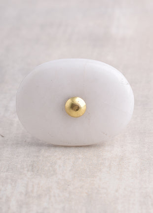 Agate Natural Gemstone Cabinet Furniture Knobs. White Oval Shape - White