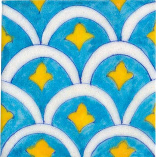 Craftly Handmade Turquoise Yellow Design Blue Pottery Tile