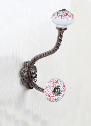 Well Designed White And Red Knob With Metal Wall Hanger