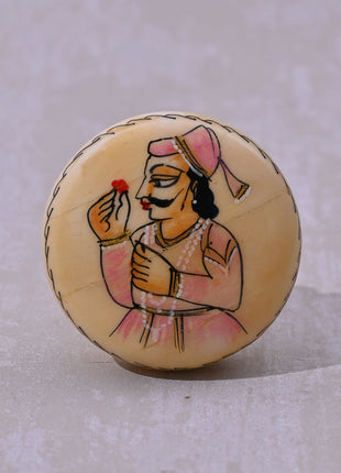 Handpainted Man On Salmon Pink Resin Bone Cupboard Knob