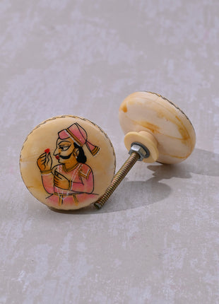 Handpainted Man On Salmon Pink Resin Bone Cupboard Knob