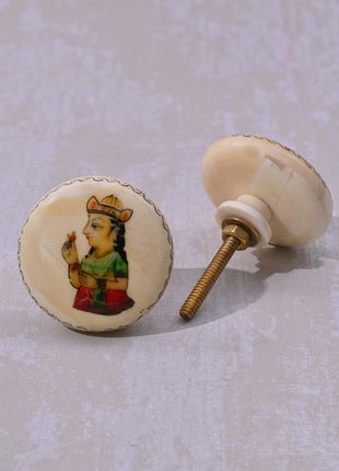 Handpainted Woman On White Resin Bone Kitchen Cabinet Knob