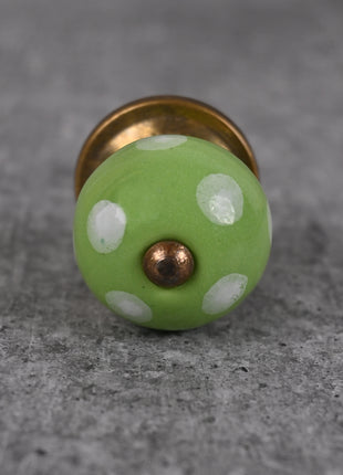 Green Round Knob With Hand Painted White Polka Dots