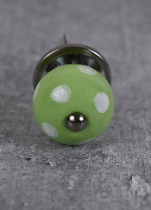 Green Round Knob With Hand Painted White Polka Dots