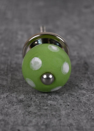 Green Round Knob With Hand Painted White Polka Dots