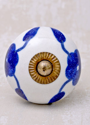 Stylish White Cabinet knob with Blue Leaves