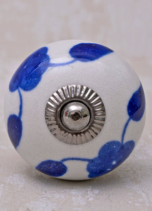 Stylish White Cabinet knob with Blue Leaves