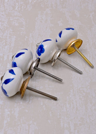 Stylish White Cabinet knob with Blue Leaves