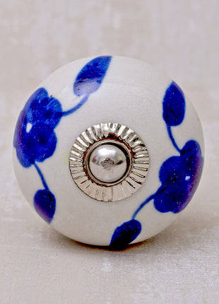 Stylish White Cabinet knob with Blue Leaves