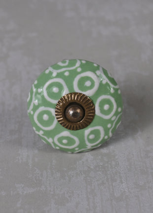 Stylish Green Ceramic Dresser Knob With White Print