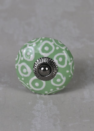 Stylish Green Ceramic Dresser Knob With White Print