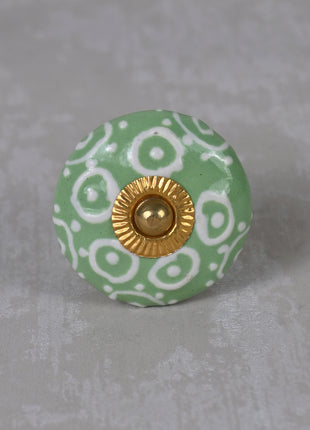 Stylish Green Ceramic Dresser Knob With White Print