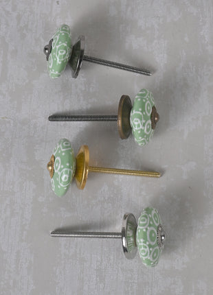 Stylish Green Ceramic Dresser Knob With White Print