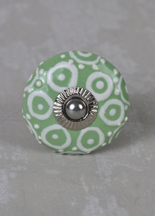 Stylish Green Ceramic Dresser Knob With White Print