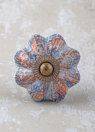 Designer White Ceramic Drawer Cabinet Knob With Blue Flower