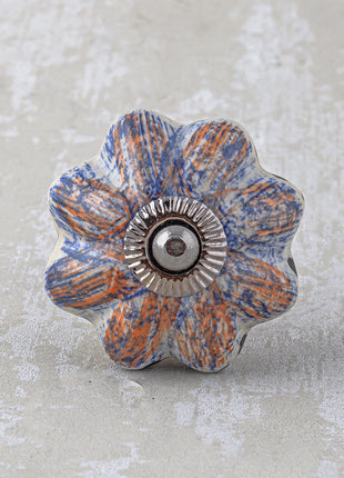 Designer White Ceramic Drawer Cabinet Knob With Blue Flower