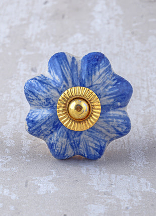 Designer White Ceramic Drawer Cabinet Knob With Blue Flower