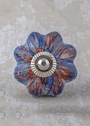 Designer White Ceramic Drawer Cabinet Knob With Blue Flower