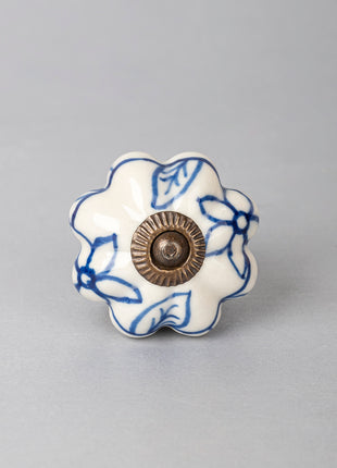 Blue Flower design On White Base Ceramic Knob