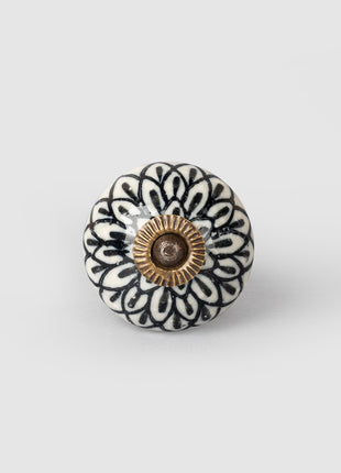 Black Design On White Ceramic Knob