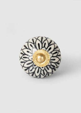 Black Design On White Ceramic Knob