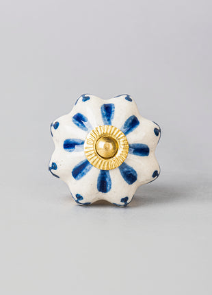 Blue Flower design On White Base Ceramic Knob