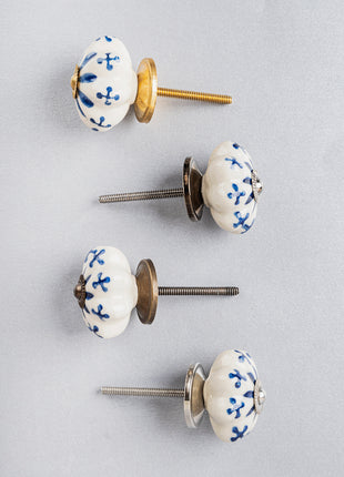 Blue Flower design On White Base Ceramic Knob