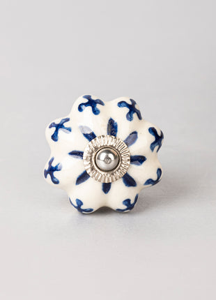 Blue Flower design On White Base Ceramic Knob