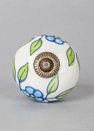 Turquoise Flower on White Ceramic Knob