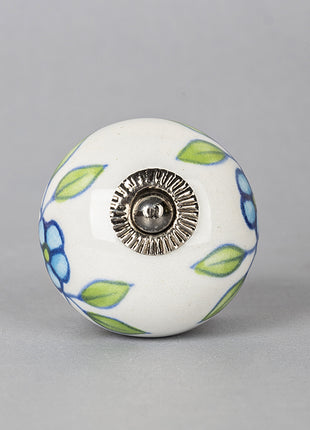 Turquoise Flower on White Ceramic Knob