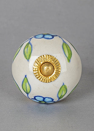 Turquoise Flower on White Ceramic Knob