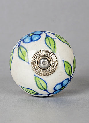 Turquoise Flower on White Ceramic Knob