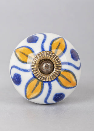 Yellow Flower and Blue Dots Ceramic Knob