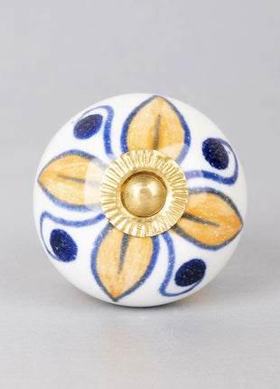 Yellow Flower and Blue Dots Ceramic Knob