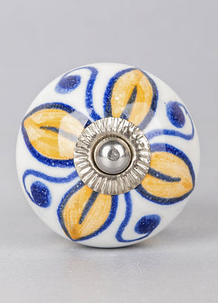 Yellow Flower and Blue Dots Ceramic Knob