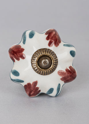 Red Flower On White Melon Shape Ceramic Cabinet Knob