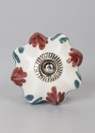 Red Flower On White Melon Shape Ceramic Cabinet Knob