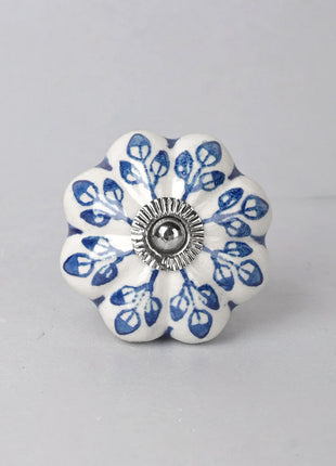 Blue Flower design On White Base Ceramic Door Knob