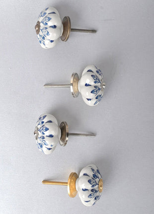 Blue Flower design On White Base Ceramic Door Knob