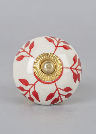 Red Design On White Ceramic Knob