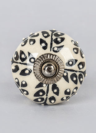 Black Design On White Ceramic Knob