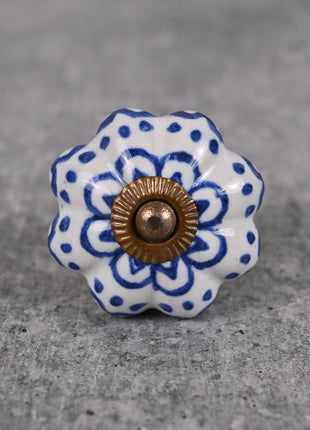 Beautiful Blue Design On White Background Color Ceramic Knob